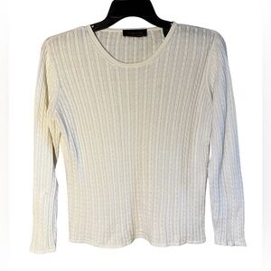 Peru Unlimited Women's 100% Pima Cotton Ribbed Knit White Preppy Sweater Sz. L